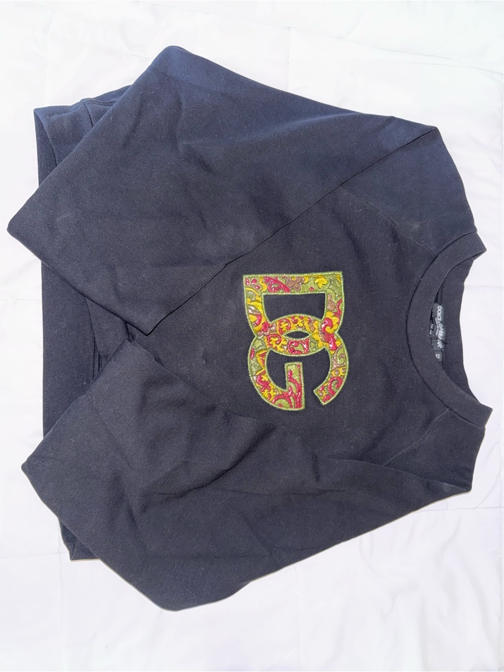 Dolce & Gabbana Black Sweater with Multicolor Embroidered Logo